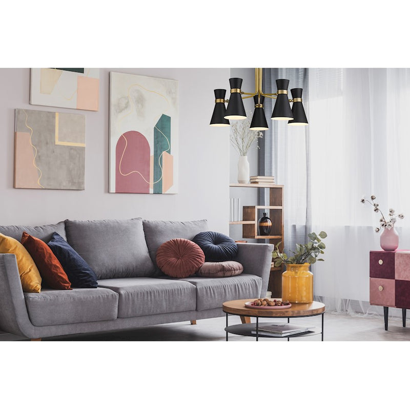 Z-Lite Soriano 5 Light 20" Chandelier, Black/Heritage Brass/Black