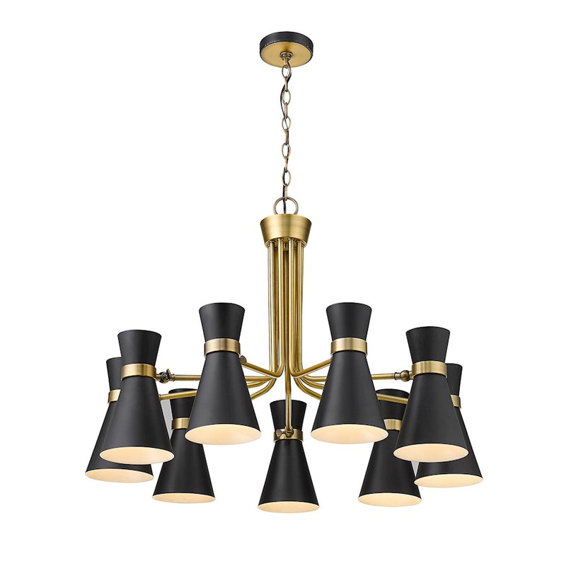 Z-Lite Soriano 9 Light 24" Chandelier, Black/Heritage Brass/Black
