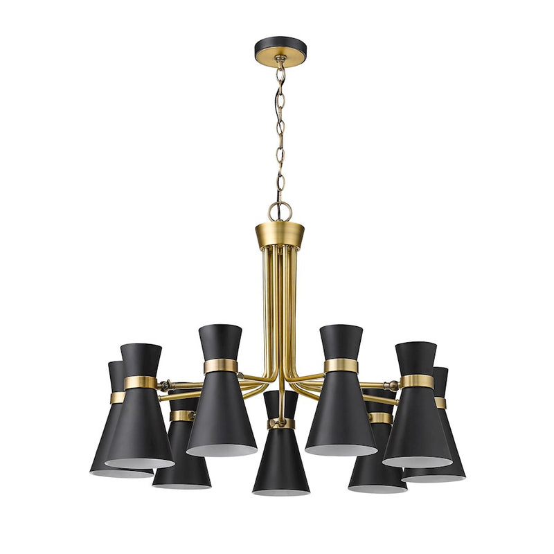 Z-Lite Soriano 9 Light 24" Chandelier, Black/Heritage Brass/Black