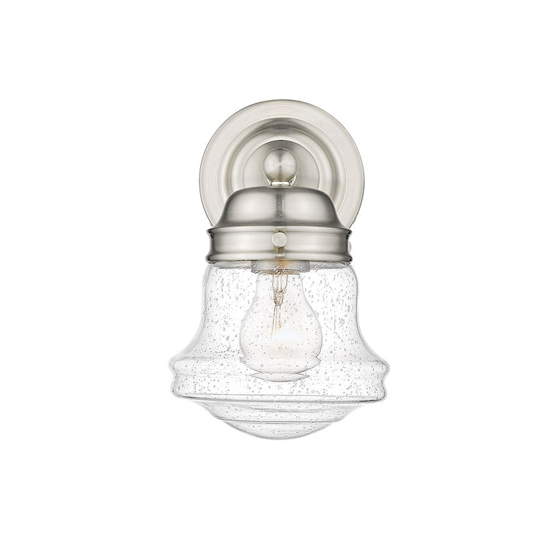 Z-Lite Vaughn 1 Light Wall Sconce, Brushed Nickel/Clear Seedy