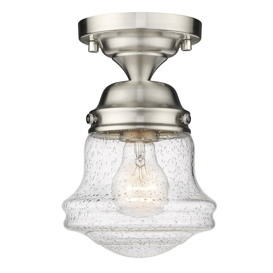 Z-Lite Vaughn 1 Light 9" Flush Mount, Brushed Nickel/Clear Seedy - 736F1-BN