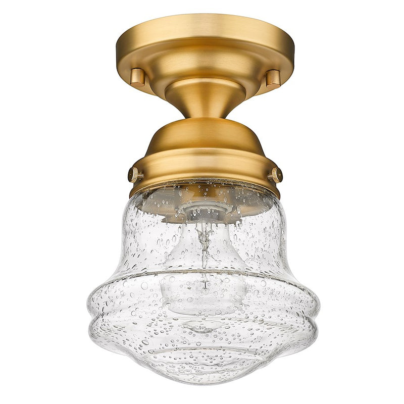 Z-Lite Vaughn 1 Light 9" Flush Mount, Heritage Brass/Clear Seedy