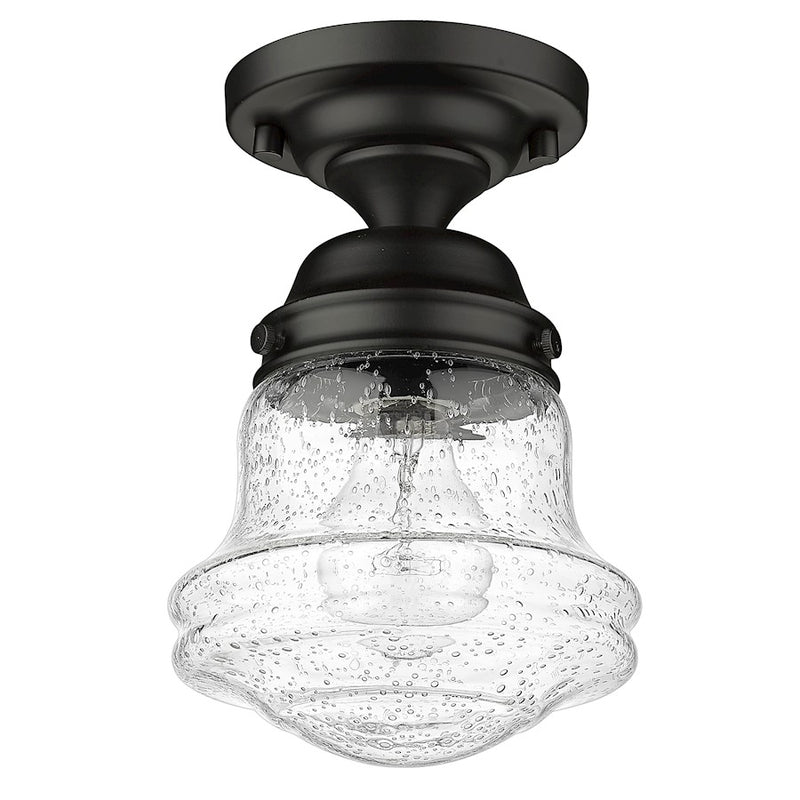 Z-Lite Vaughn 1 Light 9" Flush Mount, Matte Black/Clear Seedy