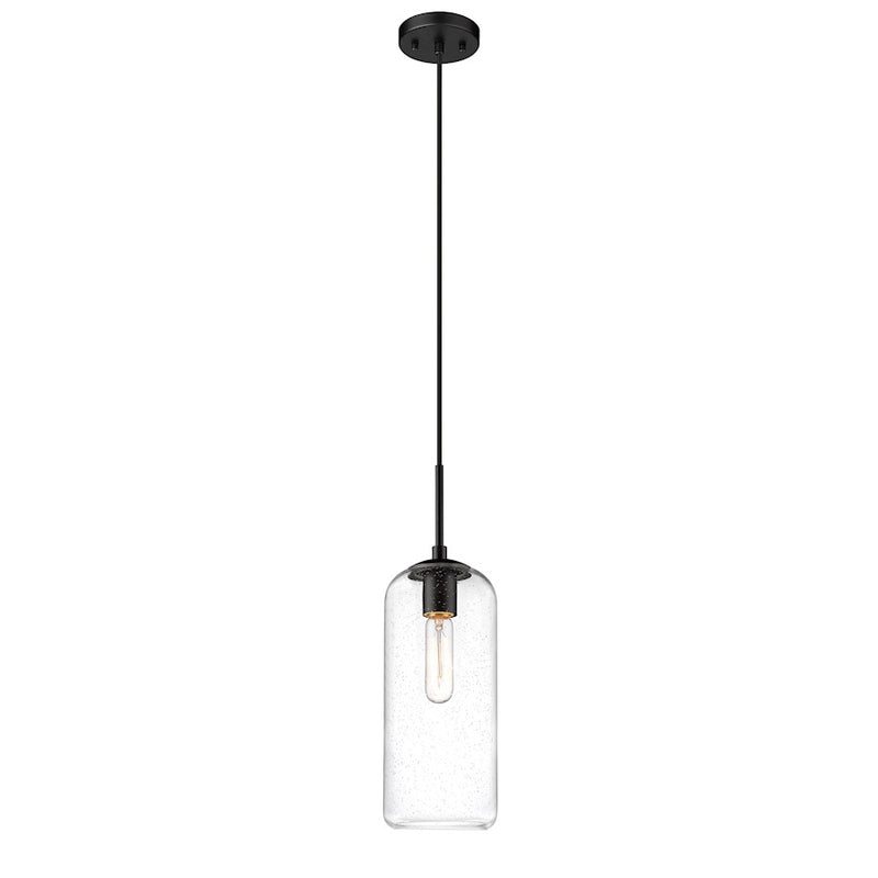 Z-Lite Monty 1 Light 17" Pendant, Matte Black/Matte Opal