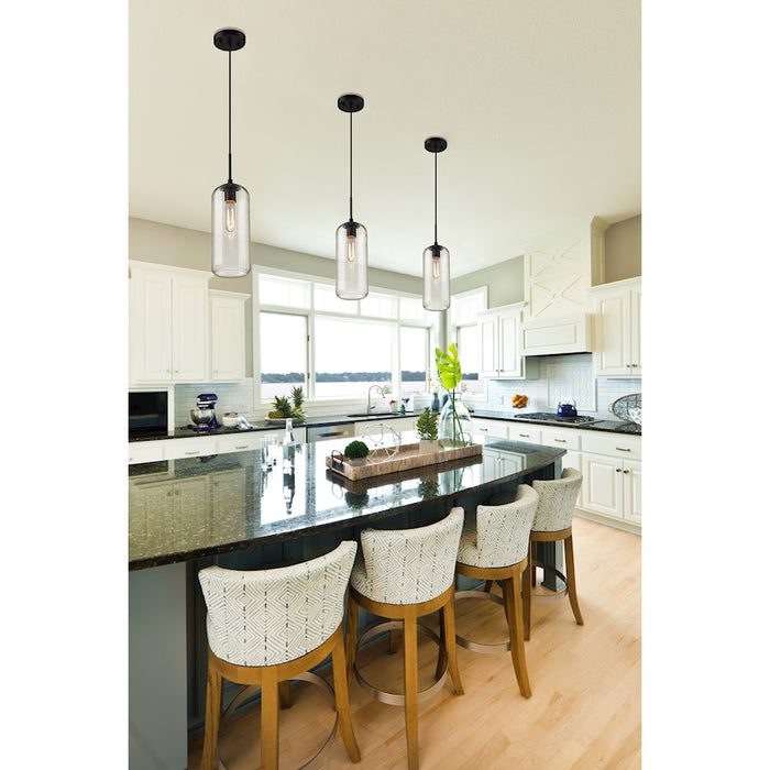 Z-Lite Monty 1 Light 17" Pendant, Matte Black/Matte Opal