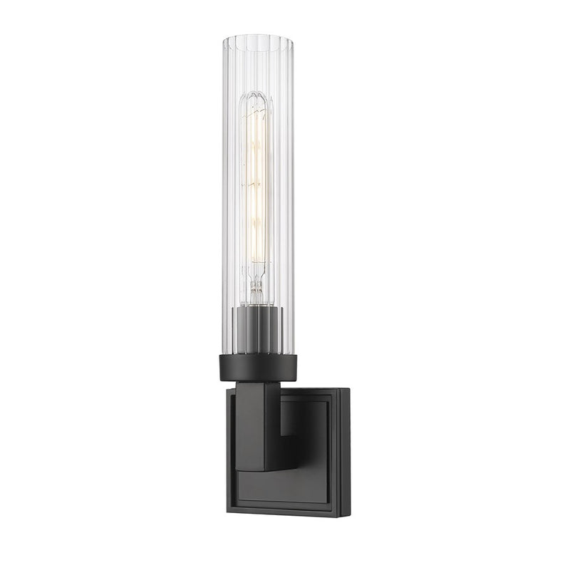 Z-Lite Beau 1 Light 4" Wall Sconce, Matte Black/Clear Ribbed - 740-1S-MB