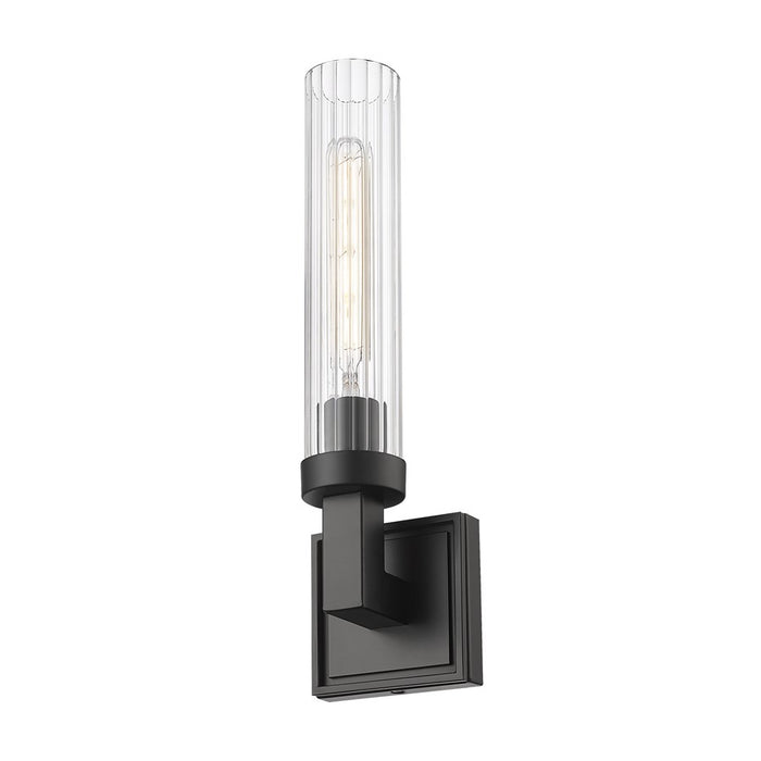 Z-Lite Beau 1 Light 4" Wall Sconce, Matte Black/Clear Ribbed