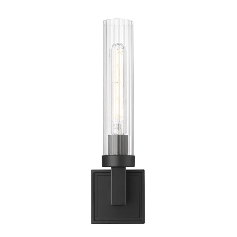 Z-Lite Beau 1 Light 4" Wall Sconce, Matte Black/Clear Ribbed