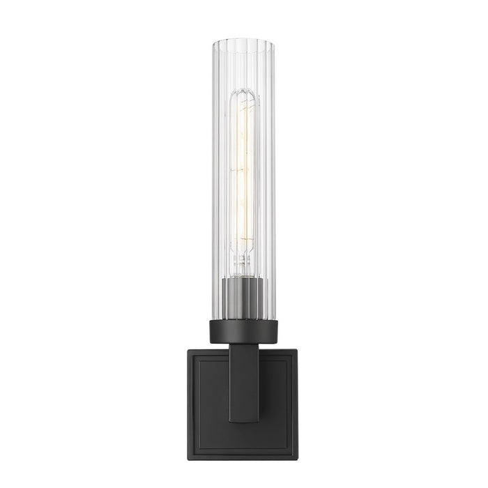 Z-Lite Beau 1 Light 4" Wall Sconce, Matte Black/Clear Ribbed