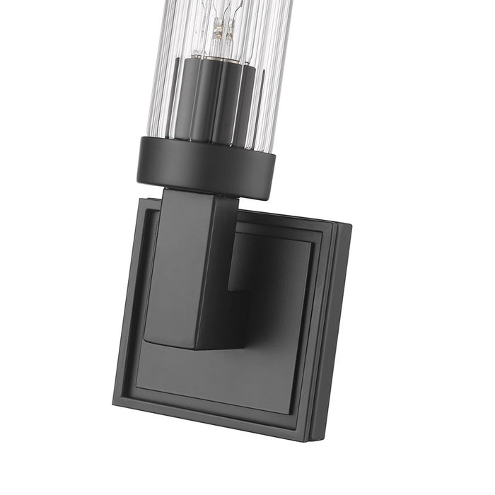 Z-Lite Beau 1 Light 4" Wall Sconce, Matte Black/Clear Ribbed