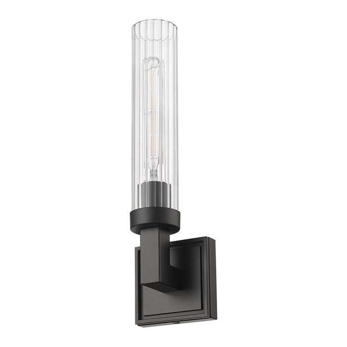 Z-Lite Beau 1 Light 4" Wall Sconce, Matte Black/Clear Ribbed