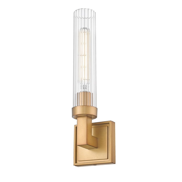 Z-Lite Beau 1 Light 4" Wall Sconce, Rubbed Brass/Clear Ribbed