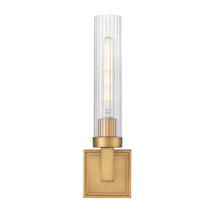 Z-Lite Beau 1 Light 4" Wall Sconce, Rubbed Brass/Clear Ribbed