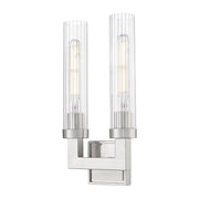 Z-Lite Beau 2 Light 17" Wall Sconce, Brushed Nickel/Clear Ribbed - 740-2S-BN