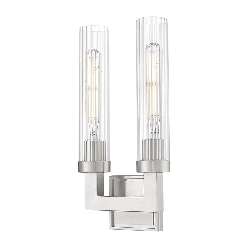 Z-Lite Beau 2 Light 17" Wall Sconce, Brushed Nickel/Clear Ribbed - 740-2S-BN