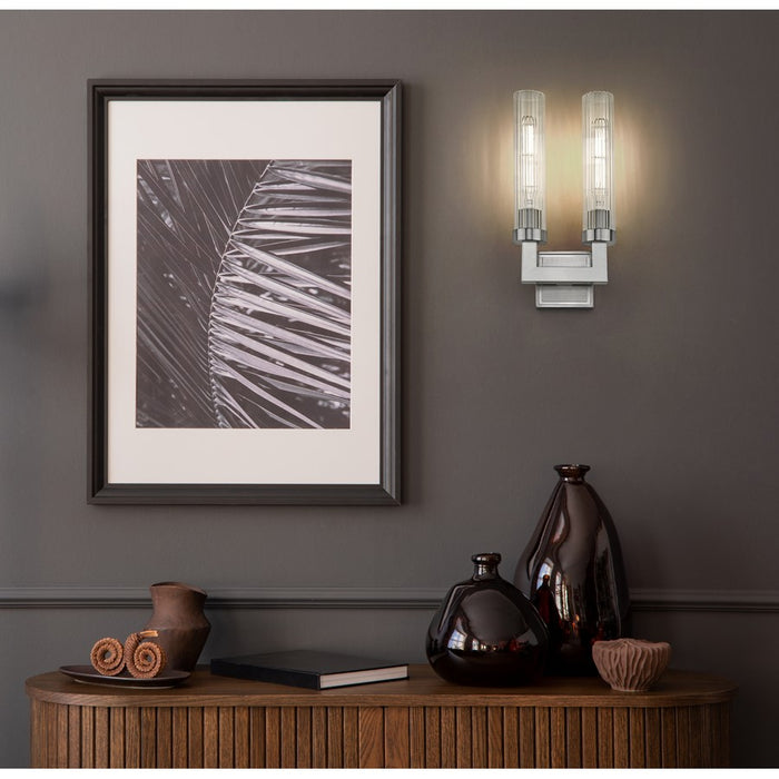 Z-Lite Beau 2 Light 17" Wall Sconce, Brushed Nickel/Clear Ribbed