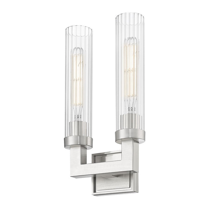 Z-Lite Beau 2 Light 17" Wall Sconce, Brushed Nickel/Clear Ribbed