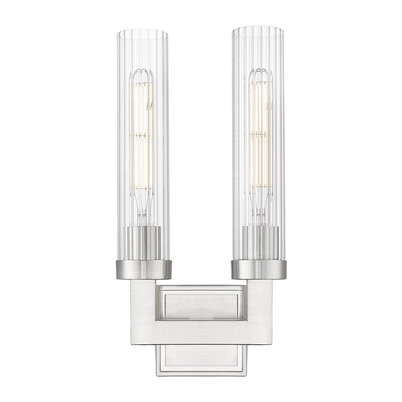 Z-Lite Beau 2 Light 17" Wall Sconce, Brushed Nickel/Clear Ribbed