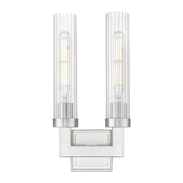 Z-Lite Beau 2 Light 17" Wall Sconce, Brushed Nickel/Clear Ribbed