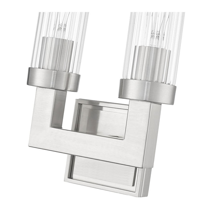 Z-Lite Beau 2 Light 17" Wall Sconce, Brushed Nickel/Clear Ribbed