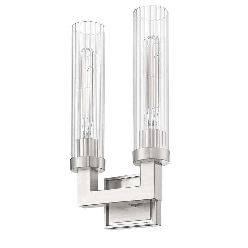 Z-Lite Beau 2 Light 17" Wall Sconce, Brushed Nickel/Clear Ribbed