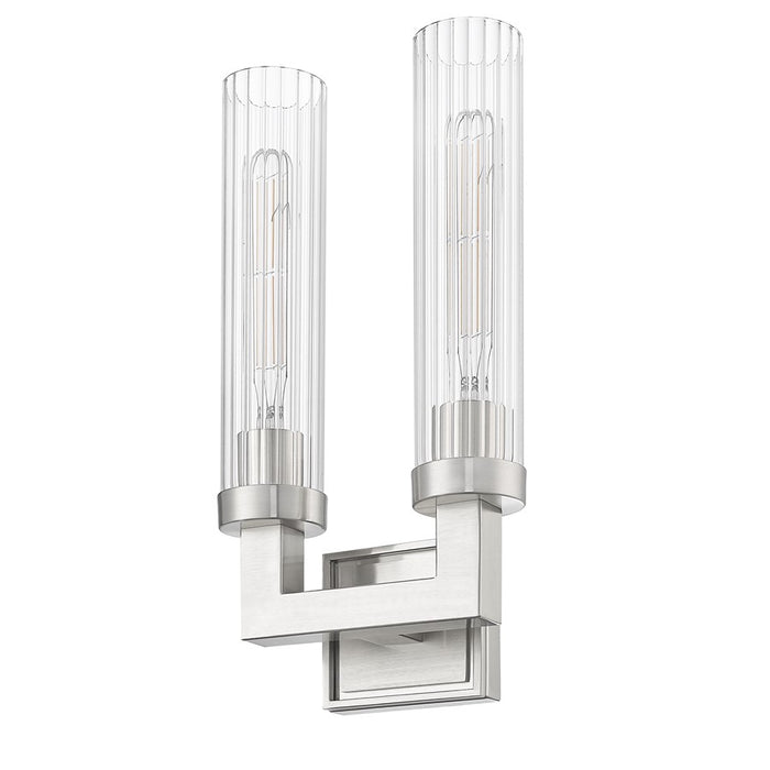 Z-Lite Beau 2 Light 17" Wall Sconce, Brushed Nickel/Clear Ribbed