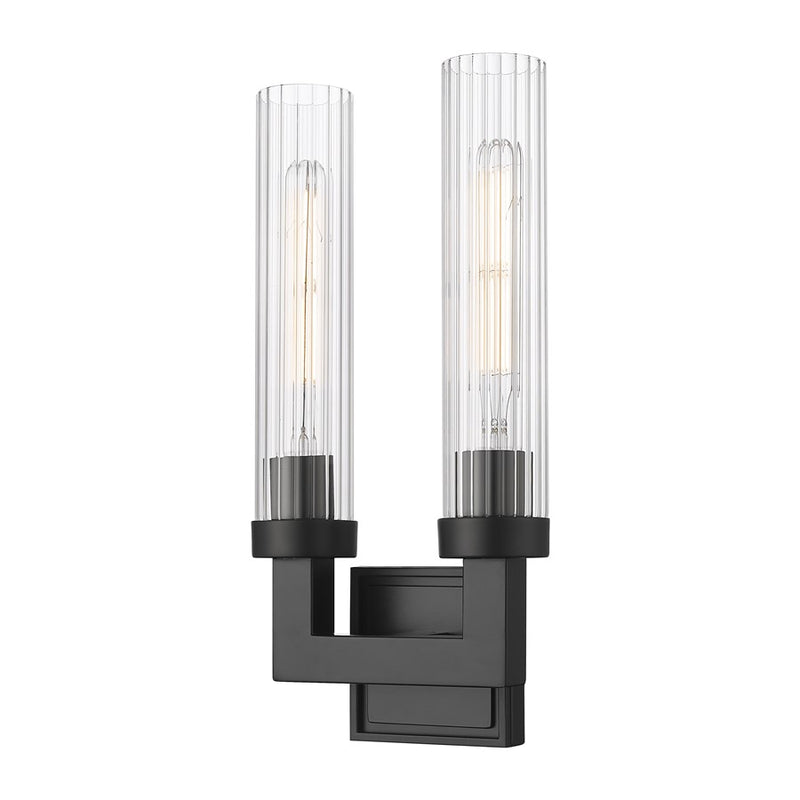 Z-Lite Beau 2 Light 17" Wall Sconce, Matte Black/Clear Ribbed - 740-2S-MB