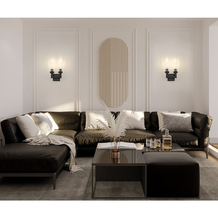 Z-Lite Beau 2 Light 17" Wall Sconce, Matte Black/Clear Ribbed