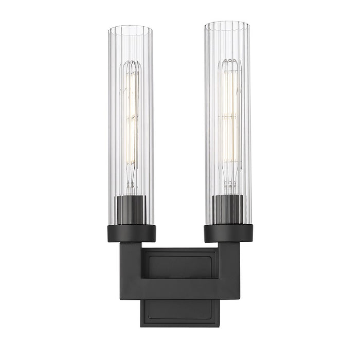 Z-Lite Beau 2 Light 17" Wall Sconce, Matte Black/Clear Ribbed
