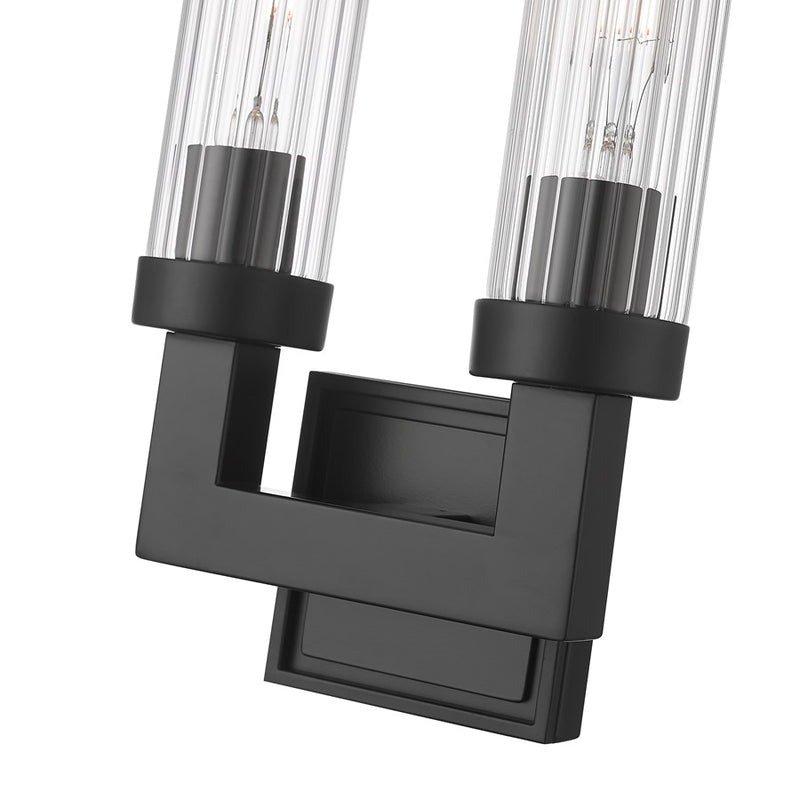 Z-Lite Beau 2 Light 17" Wall Sconce, Matte Black/Clear Ribbed