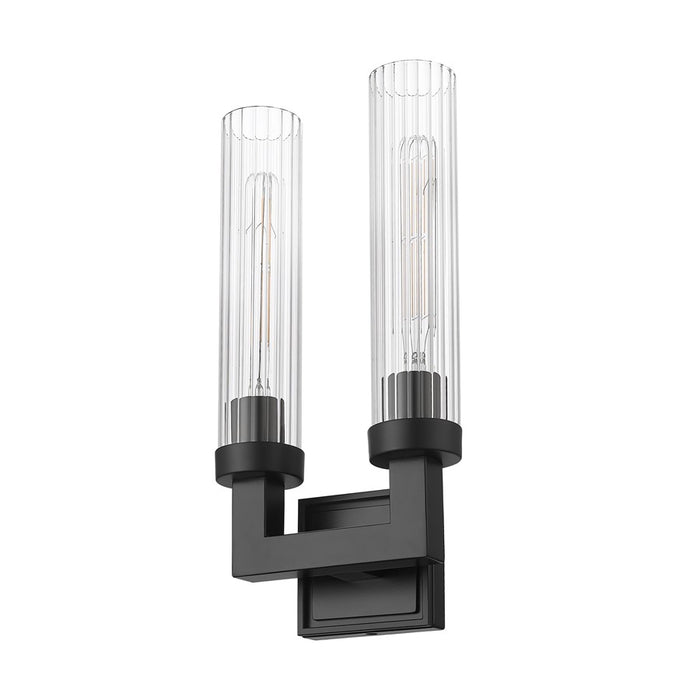 Z-Lite Beau 2 Light 17" Wall Sconce, Matte Black/Clear Ribbed
