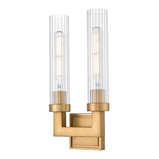 Z-Lite Beau 2 Light 17" Wall Sconce, Rubbed Brass/Clear Ribbed - 740-2S-RB