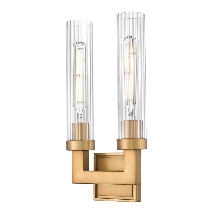 Z-Lite Beau 2 Light 17" Wall Sconce, Rubbed Brass/Clear Ribbed - 740-2S-RB