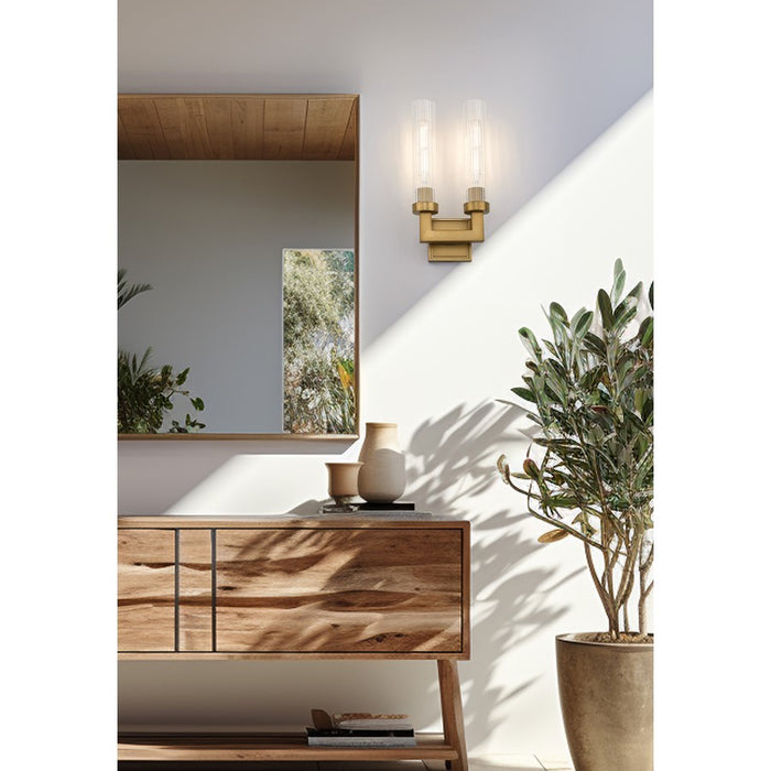 Z-Lite Beau 2 Light 17" Wall Sconce, Rubbed Brass/Clear Ribbed