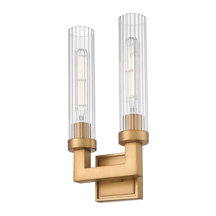 Z-Lite Beau 2 Light 17" Wall Sconce, Rubbed Brass/Clear Ribbed