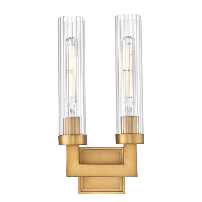 Z-Lite Beau 2 Light 17" Wall Sconce, Rubbed Brass/Clear Ribbed