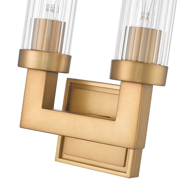 Z-Lite Beau 2 Light 17" Wall Sconce, Rubbed Brass/Clear Ribbed
