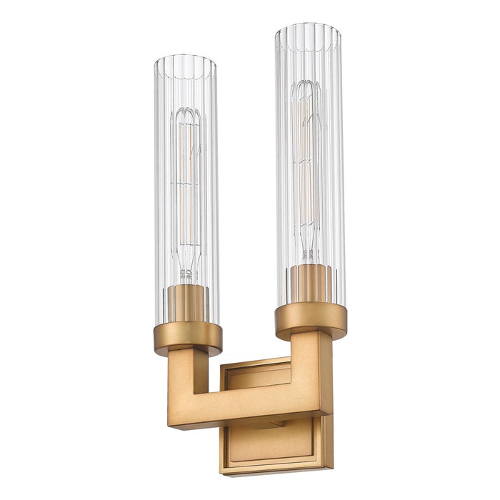 Z-Lite Beau 2 Light 17" Wall Sconce, Rubbed Brass/Clear Ribbed