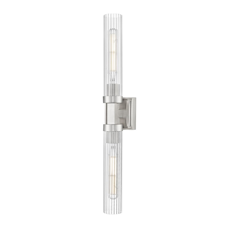 Z-Lite Beau 2 Light 27" Wall Sconce, Brushed Nickel/Clear Ribbed - 740-2W-BN