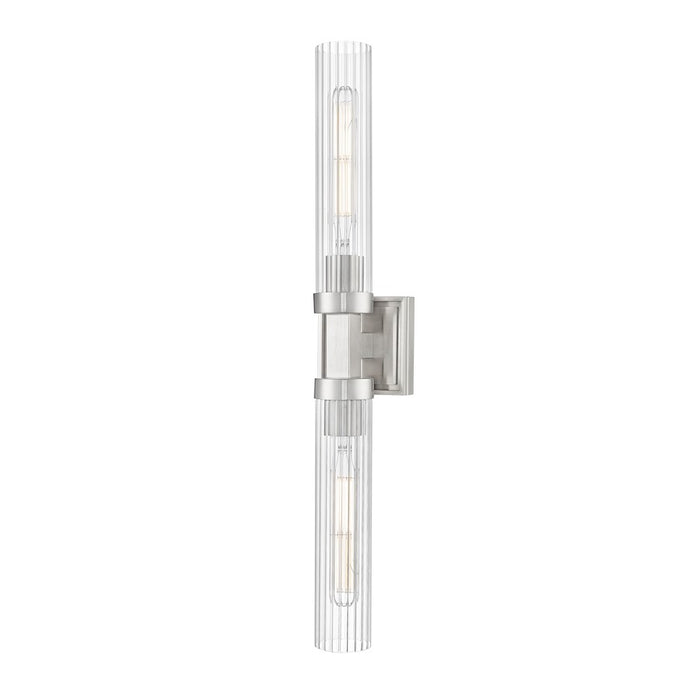 Z-Lite Beau 2 Light 27" Wall Sconce, Brushed Nickel/Clear Ribbed - 740-2W-BN