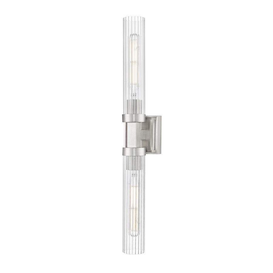 Z-Lite Beau 2 Light 27" Wall Sconce, Brushed Nickel/Clear Ribbed - 740-2W-BN