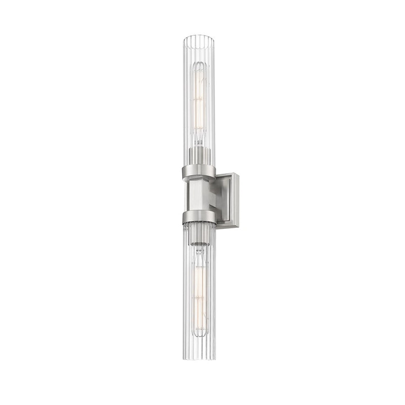 Z-Lite Beau 2 Light 27" Wall Sconce, Brushed Nickel/Clear Ribbed
