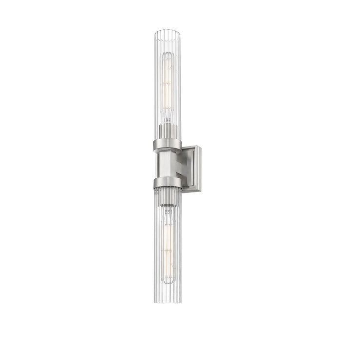 Z-Lite Beau 2 Light 27" Wall Sconce, Brushed Nickel/Clear Ribbed