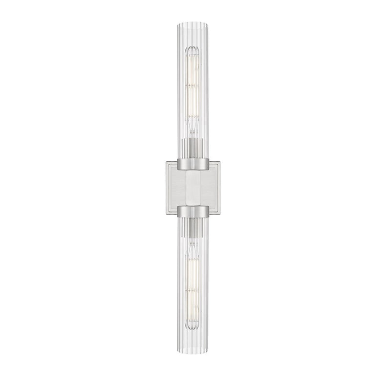 Z-Lite Beau 2 Light 27" Wall Sconce, Brushed Nickel/Clear Ribbed