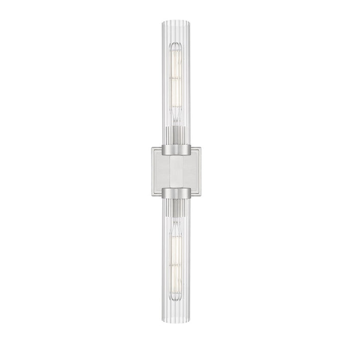 Z-Lite Beau 2 Light 27" Wall Sconce, Brushed Nickel/Clear Ribbed