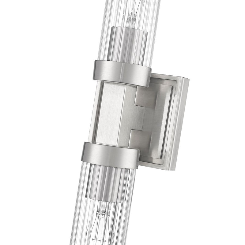 Z-Lite Beau 2 Light 27" Wall Sconce, Brushed Nickel/Clear Ribbed