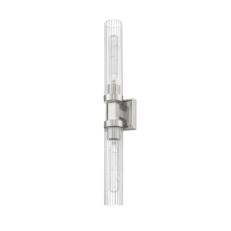 Z-Lite Beau 2 Light 27" Wall Sconce, Brushed Nickel/Clear Ribbed