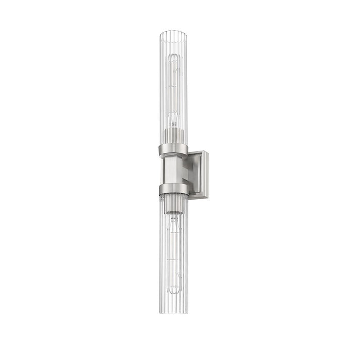 Z-Lite Beau 2 Light 27" Wall Sconce, Brushed Nickel/Clear Ribbed