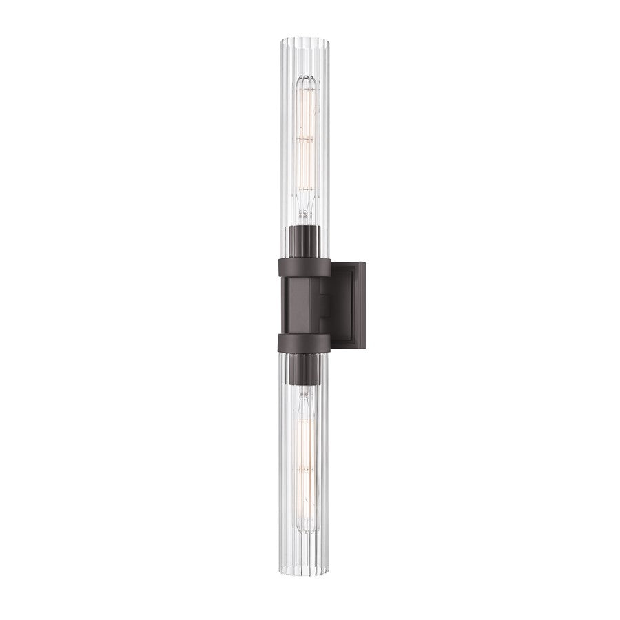 Z-Lite Beau 2 Light 4" Wall Sconce, Bronze/Clear Ribbed - 740-2W-BRZ