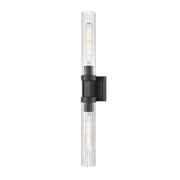 Z-Lite Beau 2 Light 27" Wall Sconce, Matte Black/Clear Ribbed - 740-2W-MB
